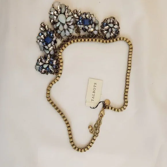 VTG Talbot's Blue & White Rhinestone Bib Statement Necklace - Picture 4 of 7